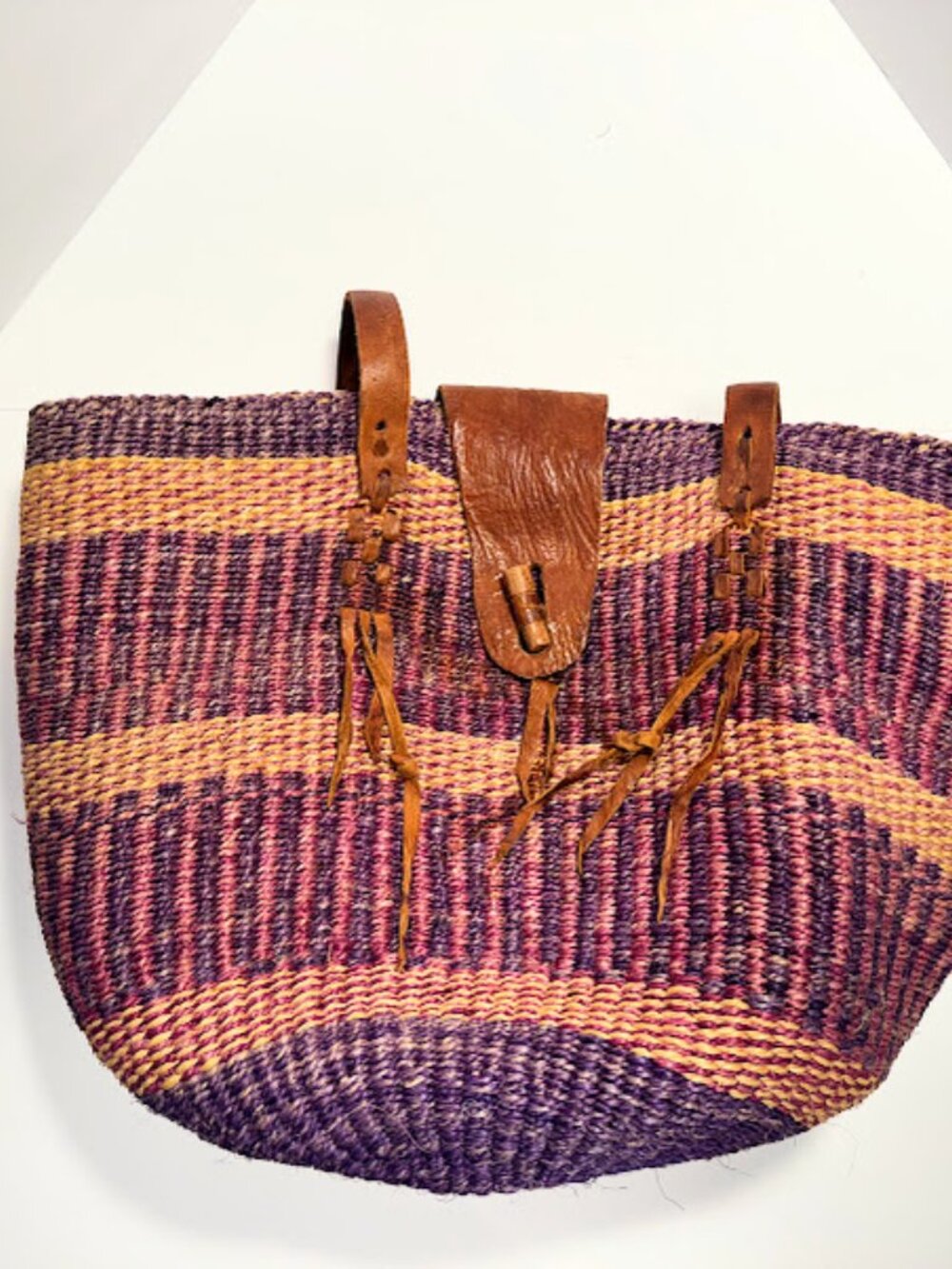 Vintage Woven Multicolor Sisal Tote - Picture 2 of 7